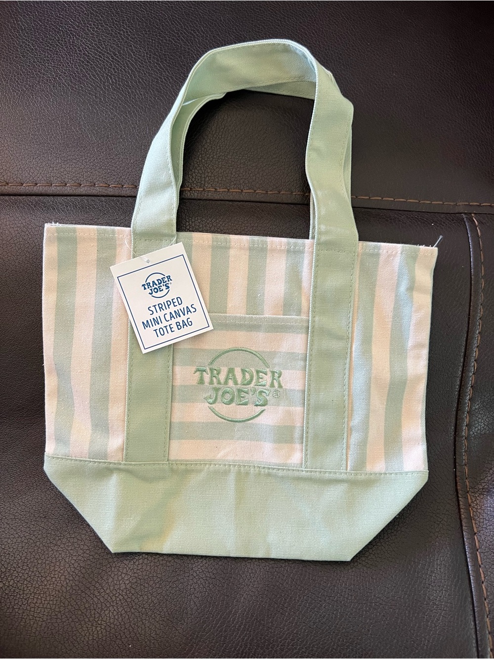 Trader Joe’s Mint Green Striped Canvas Tote Bag